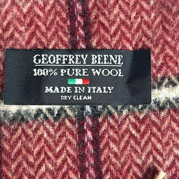 Geoffrey Beene Plaid Wool Scarf Red Gray Beige Made in Italy Vintage Unisex - Picture 9 of 9
